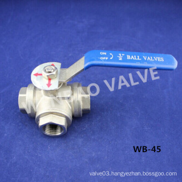 1/2 Inch 3-Way T-Port CF8 Ball Valve 1000 Wog